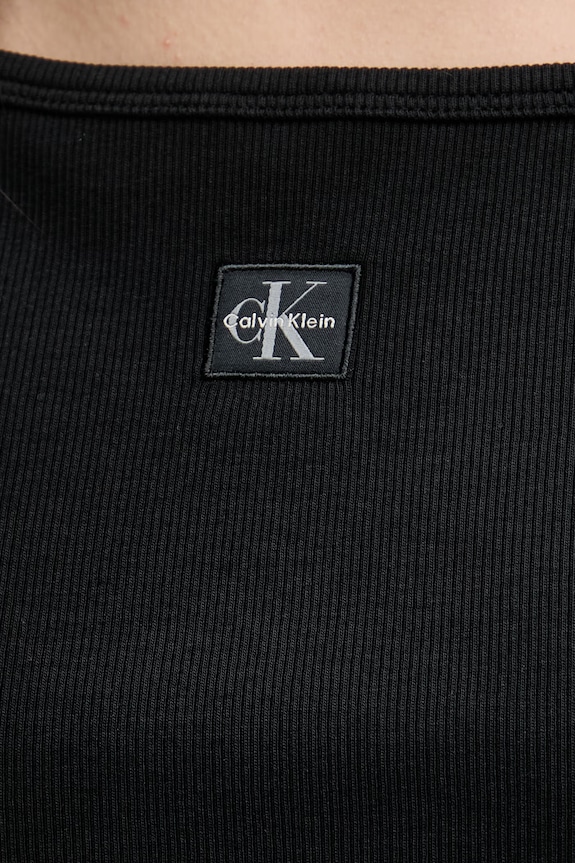 Calvin Klein Jeans crop top dámsky bavlnený s elastanom LV047F221G čierna