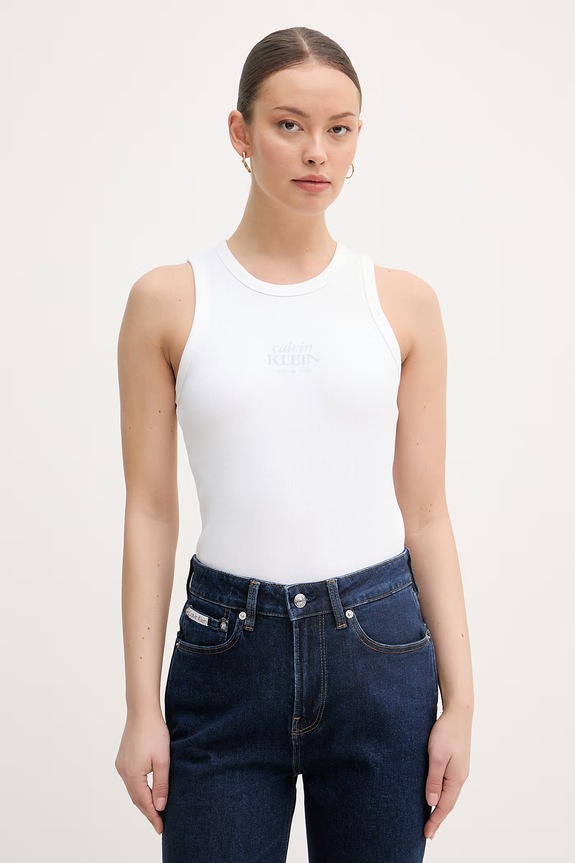 Calvin Klein Jeans top dámsky s bavlnou béžová LV047F239G