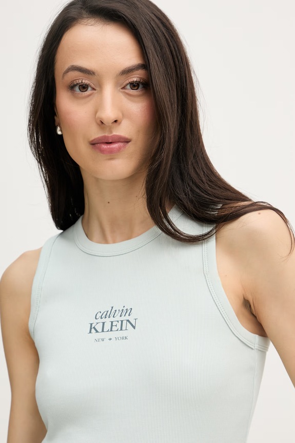 Calvin Klein Jeans top dámsky s bavlnou tyrkysová LV047F239G