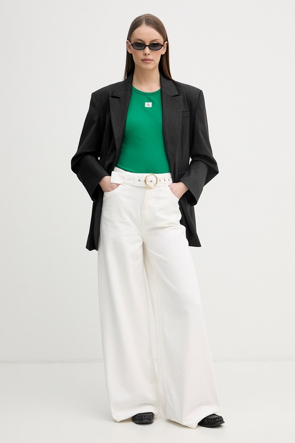 Calvin Klein Jeans top dámsky bavlnený s elastanom LV047F246G zelená SS26