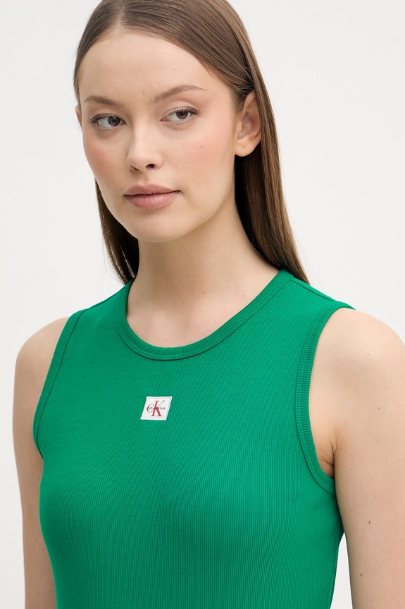Calvin Klein Jeans top dámsky bavlnený s elastanom zelená LV047F246G