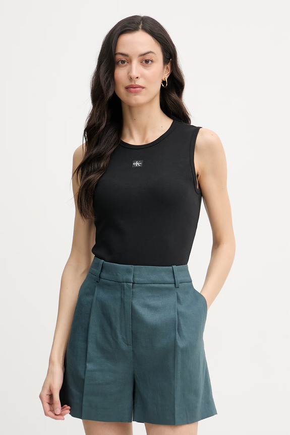 Calvin Klein Jeans top dámsky bavlnený s elastanom čierna LV047F246G