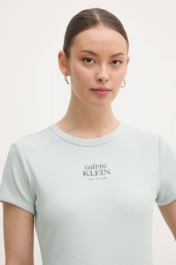 Calvin Klein Jeans tričko dámske bavlnené s elastanom tyrkysová LV047F240G