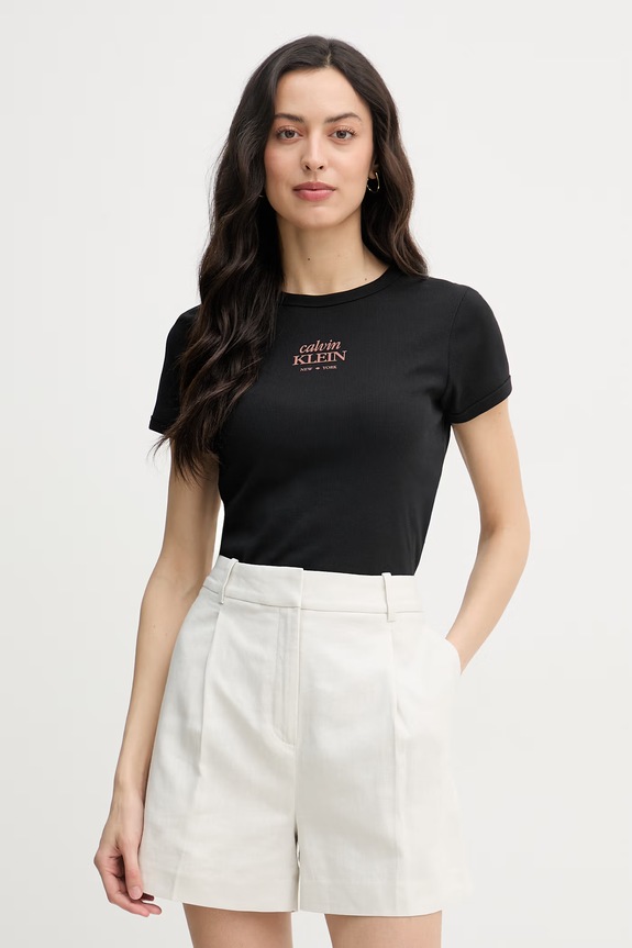 Calvin Klein Jeans tričko dámske bavlnené s elastanom čierna LV047F240G