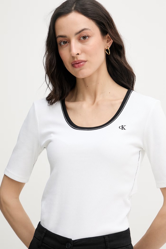 Calvin Klein Jeans tričko dámske bavlnené s elastanom béžová LV047F247G