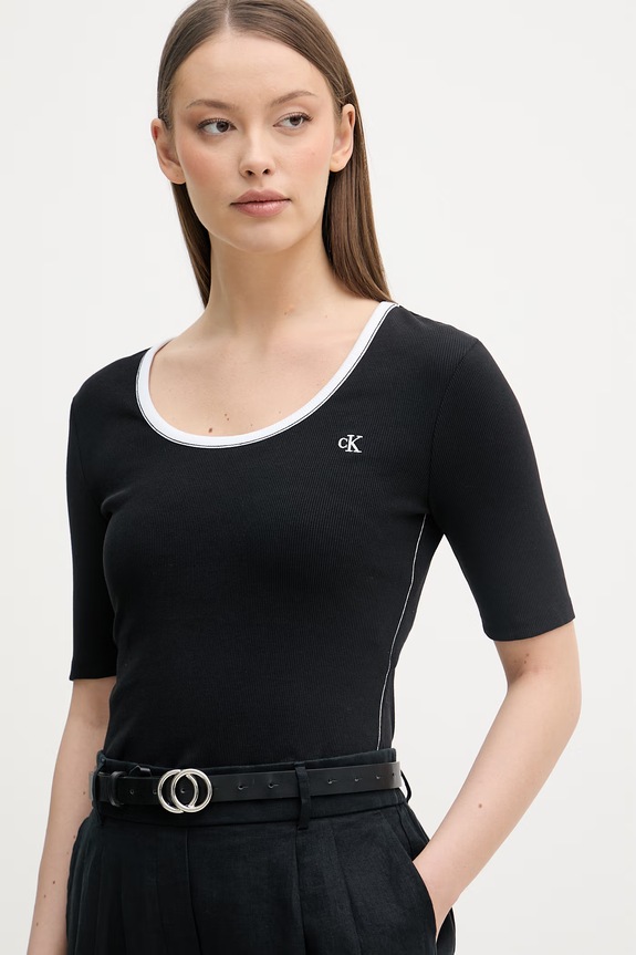 Calvin Klein Jeans tričko dámske bavlnené s elastanom čierna LV047F247G