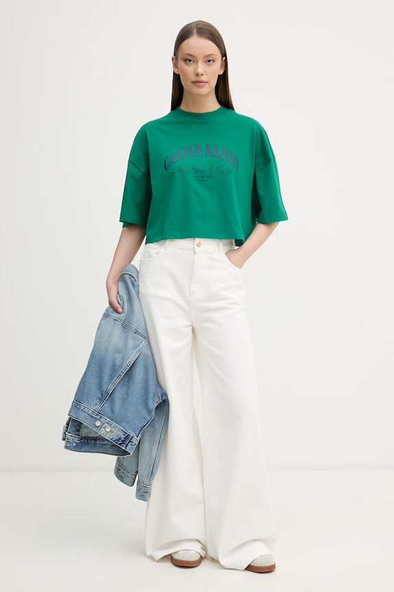 Calvin Klein Jeans tričko dámske bavlnené LV047F813G zelená SS26