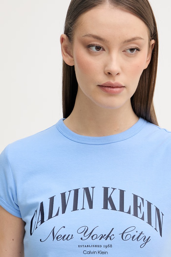 Calvin Klein Jeans tričko dámske bavlnené s elastanom modrá LV047F815G