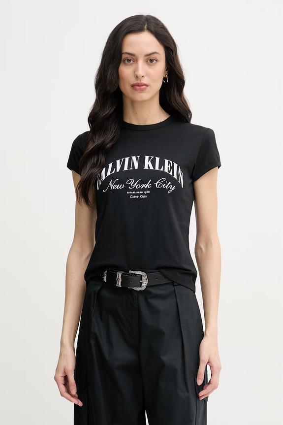 Calvin Klein Jeans tričko dámske bavlnené s elastanom čierna LV047F815G
