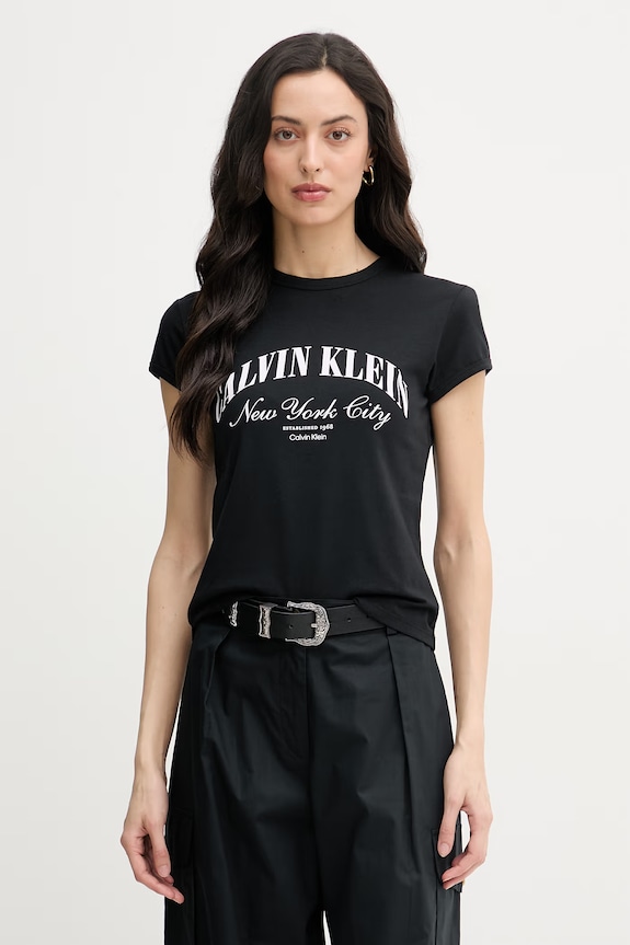 Calvin Klein Jeans tričko dámske bavlnené s elastanom čierna LV047F815G