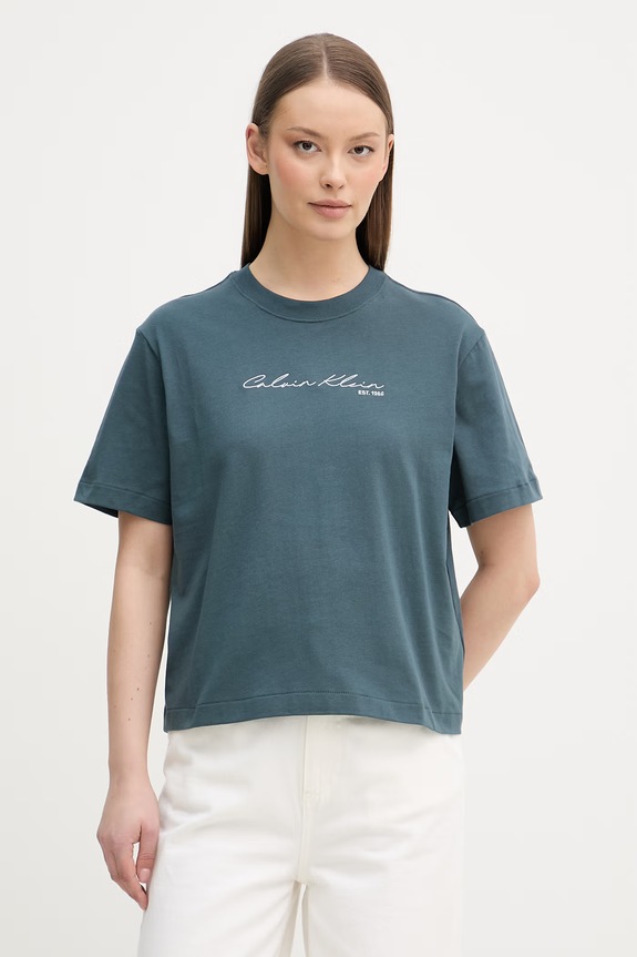 Calvin Klein Jeans tričko dámske bavlnené tyrkysová LV047F820G
