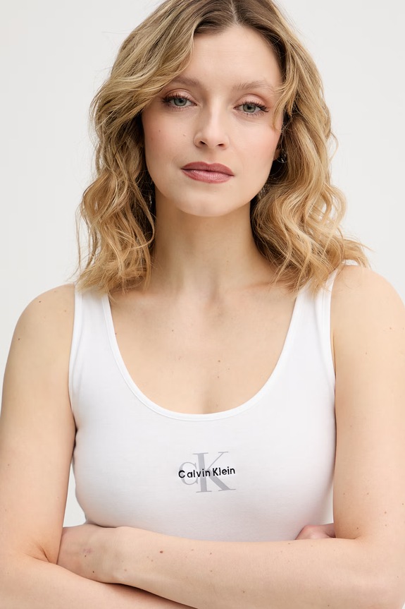 Calvin Klein Underwear top damski bawełniany z elastanem biały LV00QS7603