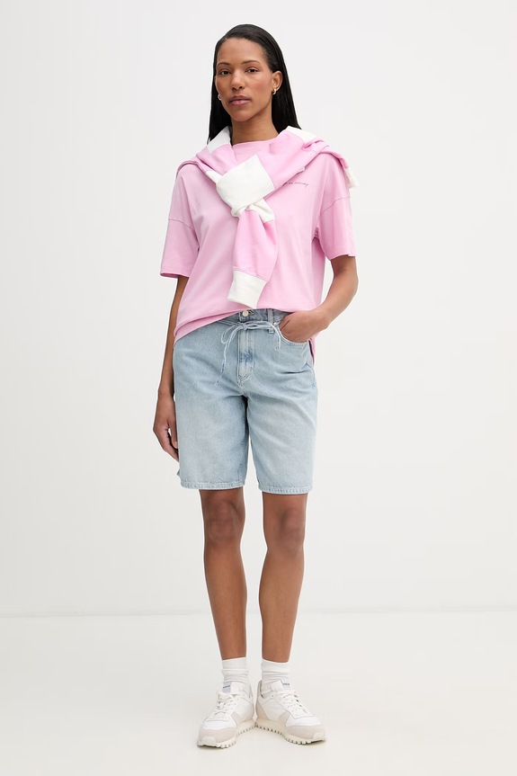 Marc O'Polo T-shirt oversize damski bawełniany 5000009628 różowy SS26