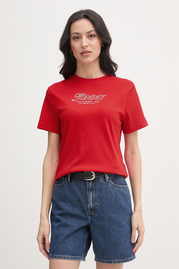 Tommy Hilfiger t-shirt damski bawełniany SUMMER czerwony WW0WW48707