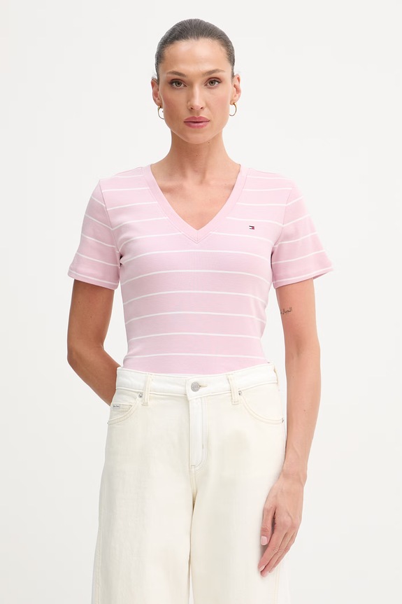 Tommy Hilfiger tricou pentru femei, din bumbac roz WW0WW40584.