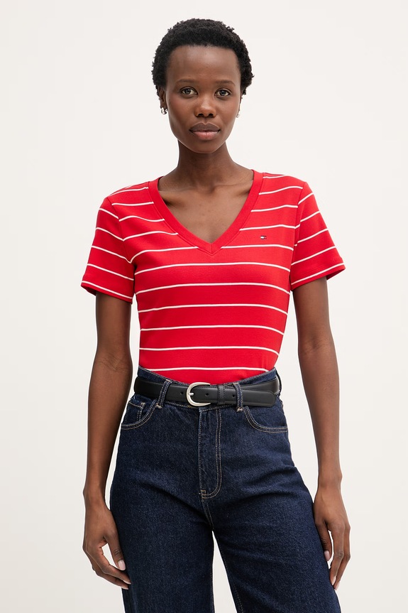 Tommy Hilfiger tričko dámske bavlnené červená WW0WW40584.