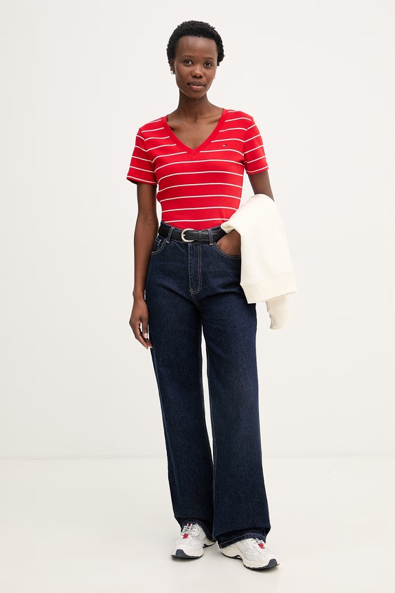 Tommy Hilfiger tričko dámske bavlnené WW0WW40584. červená SS26