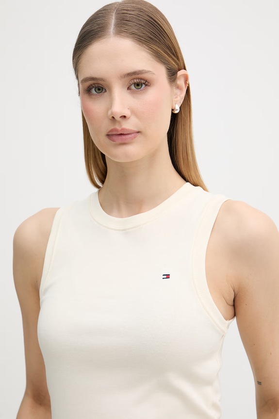 Tommy Hilfiger τοπ γυναικείο βαμβακερό μπεζ WW0WW47806