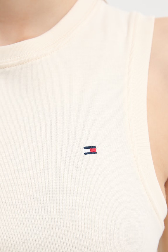 Tommy Hilfiger τοπ γυναικείο βαμβακερό WW0WW47806 μπεζ