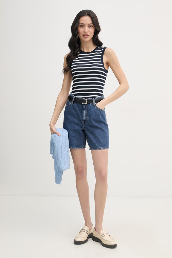 Tommy Hilfiger top damski bawełniany WW0WW47806 granatowy SS26