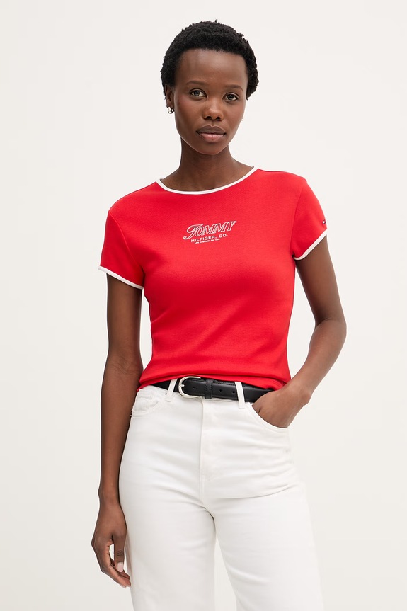 Tommy Hilfiger t-shirt damski bawełniany czerwony WW0WW49245