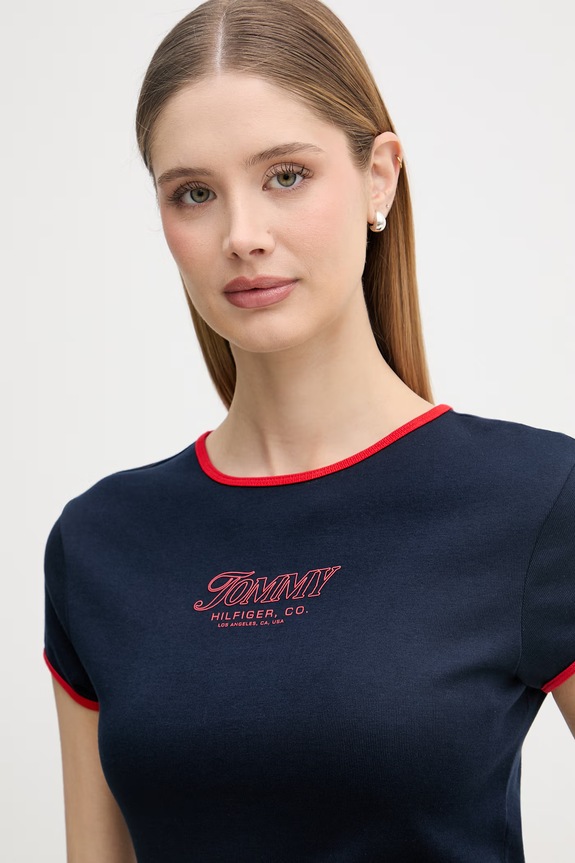 Tommy Hilfiger T-shirt γυναικείο βαμβακερό σκούρο μπλε WW0WW49245