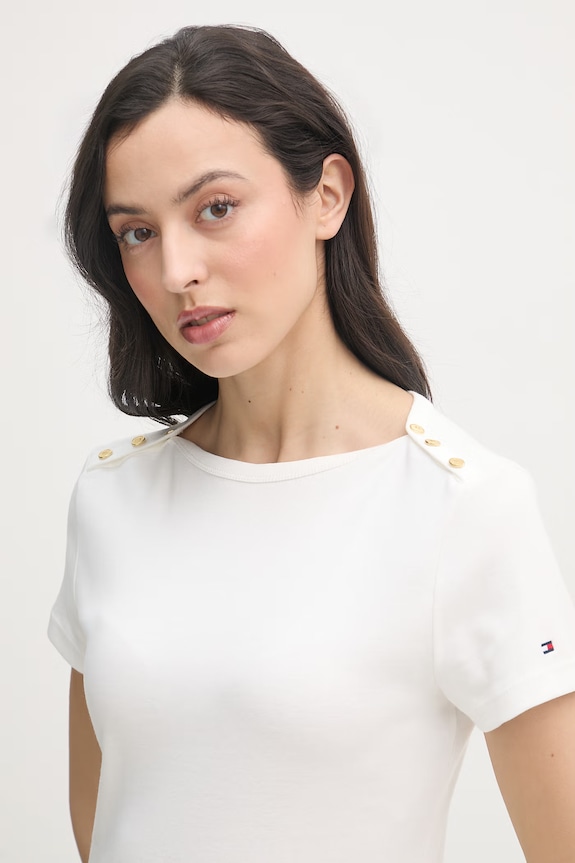 Tommy Hilfiger t-shirt damski bawełniany beżowy WW0WW49250