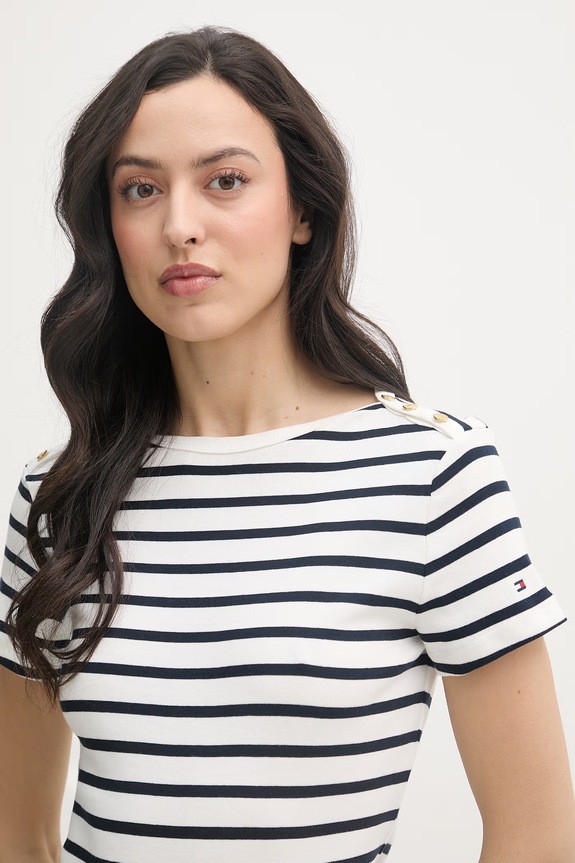 Tommy Hilfiger t-shirt damski bawełniany beżowy WW0WW49250