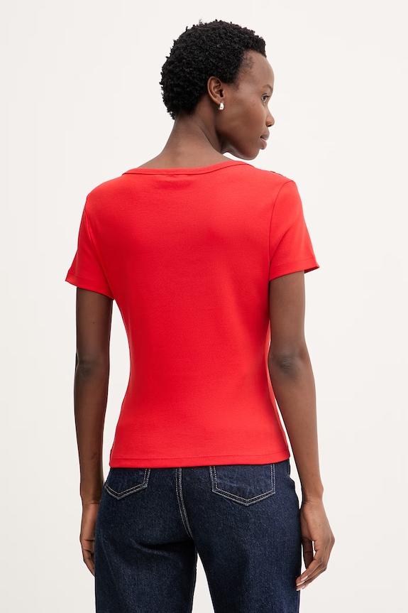 Ρούχα Tommy Hilfiger T-shirt γυναικείο βαμβακερό WW0WW49250 κόκκινο