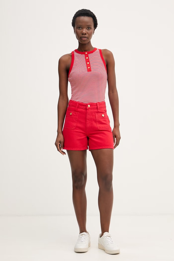 Tommy Hilfiger τοπ γυναικείο βαμβακερό WW0WW49251 κόκκινο SS26