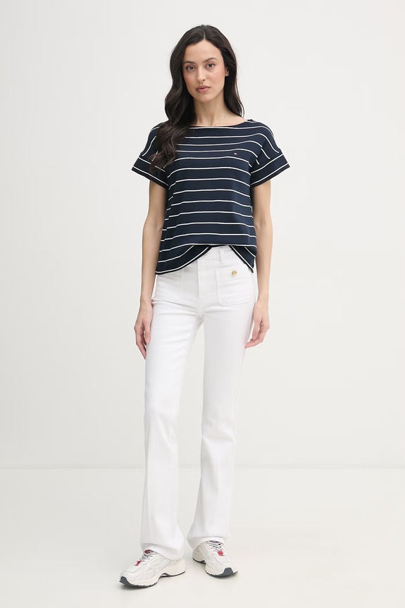 Tommy Hilfiger t-shirt damski bawełniany WW0WW49723 granatowy SS26