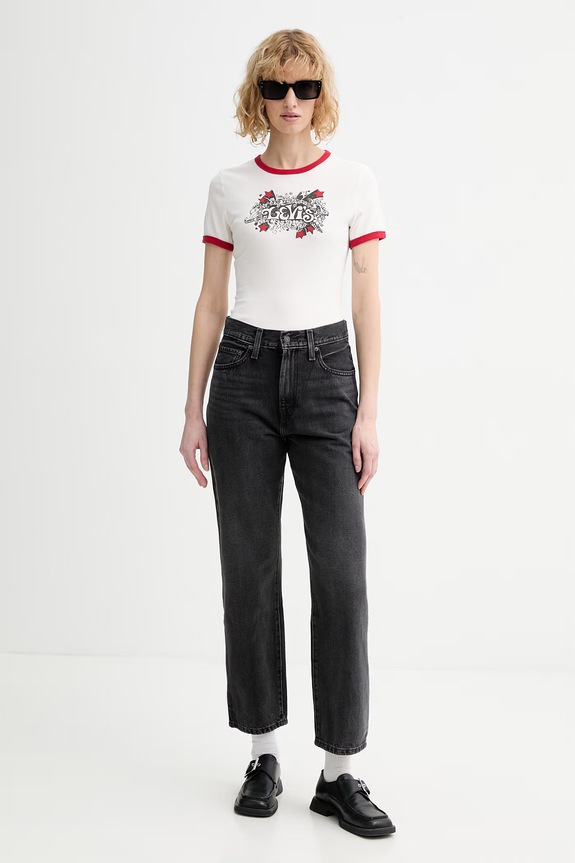 Βαμβακερό μπλουζάκι Levi's GRAPHIC RINGER RICKIE A3519.0058 μπεζ SS26