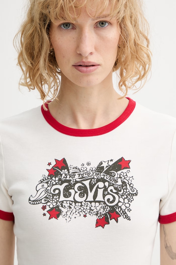 Βαμβακερό μπλουζάκι Levi's GRAPHIC RINGER RICKIE μπεζ A3519.0058