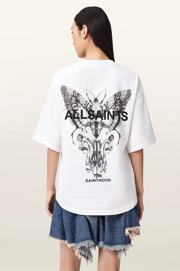 AllSaints T-shirt oversize damski bawełniany HALIS biały W140JE