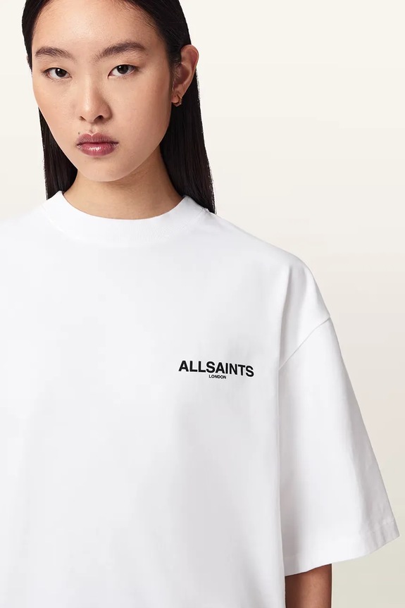 AllSaints T-shirt oversize damski bawełniany HALIS biały W140JE