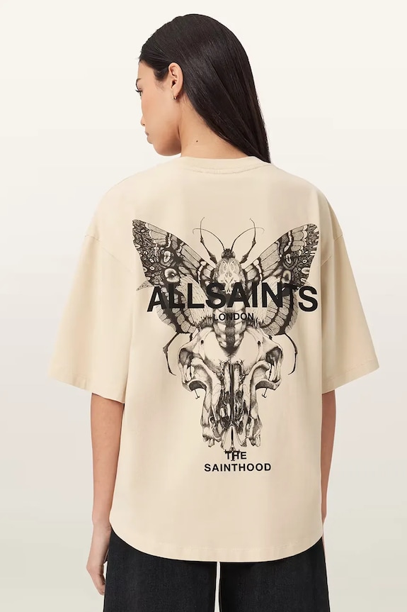 AllSaints tricou oversized de damă din bumbac HALIS print bej W140JE