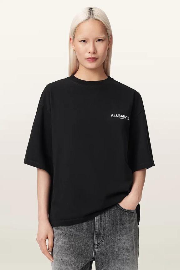 AllSaints T-shirt oversize damski bawełniany HALIS W140JE czarny SS26