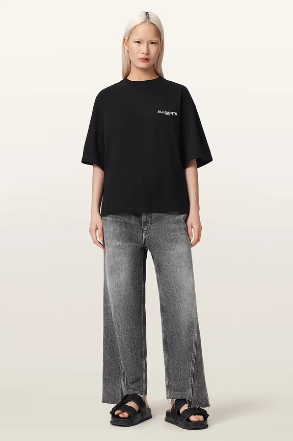 Odzież AllSaints T-shirt oversize damski bawełniany HALIS W140JE czarny