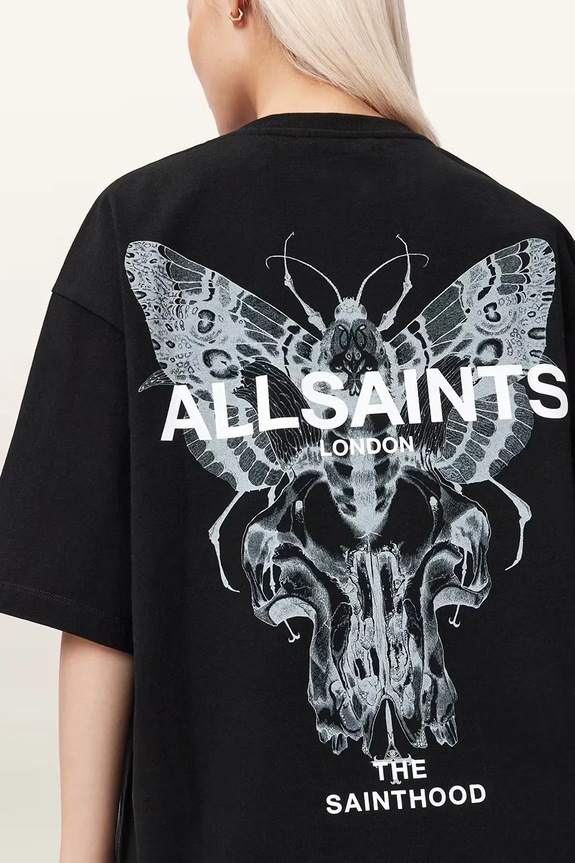 AllSaints T-shirt oversize damski bawełniany HALIS W140JE czarny