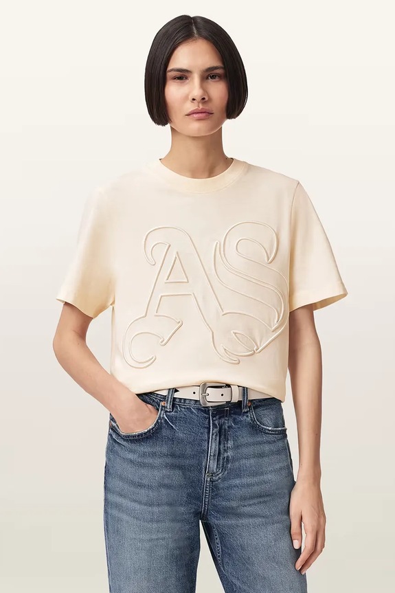 AllSaints tricou din bumbac LISA imprimeu bej W148JE