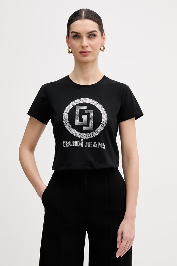 Gaudi t-shirt z elastanem czarny 611BD64074