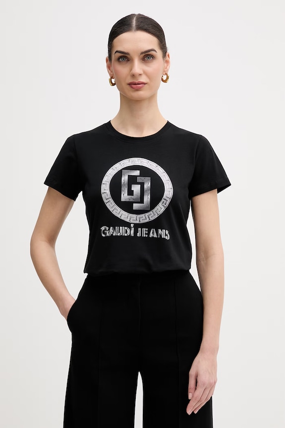 Gaudi t-shirt z elastanem czarny 611BD64074