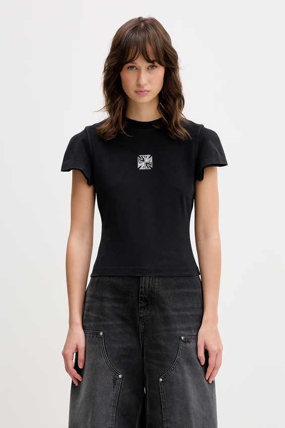 VETEMENTS t-shirt Biker Cross Logo okrągły czarny WE76TR527B