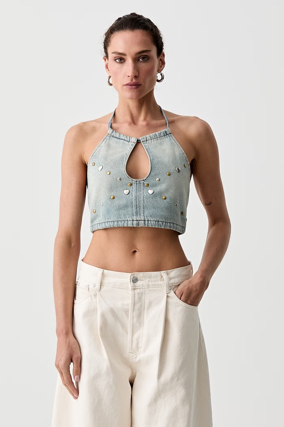 Levi's top damski jeansowy ROAD WORN HALTER x PRIDE niebieski 0065S