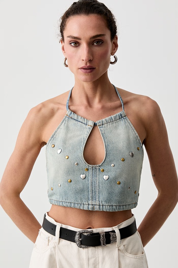 Levi's top damski jeansowy ROAD WORN HALTER x PRIDE niebieski 0065S