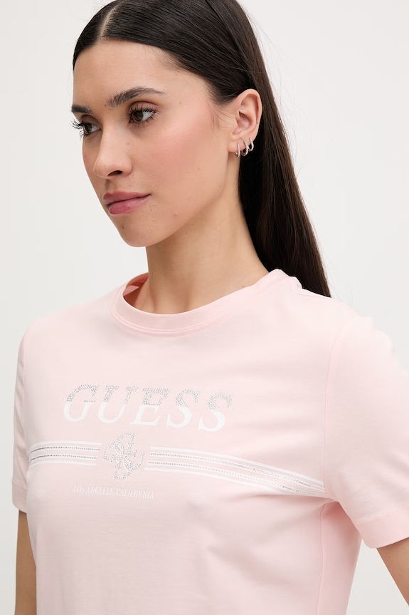 Guess tricou pentru femei, din bumbac cu elastan SIENA roz V6GI07.K2968