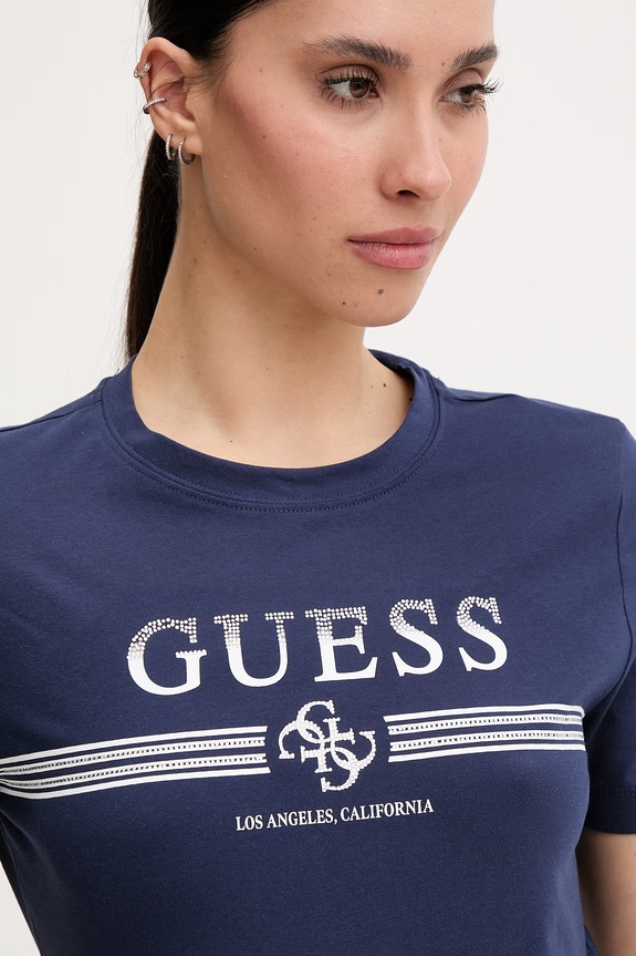 Guess tricou pentru femei, din bumbac cu elastan SIENA bleumarin V6GI07.K2968
