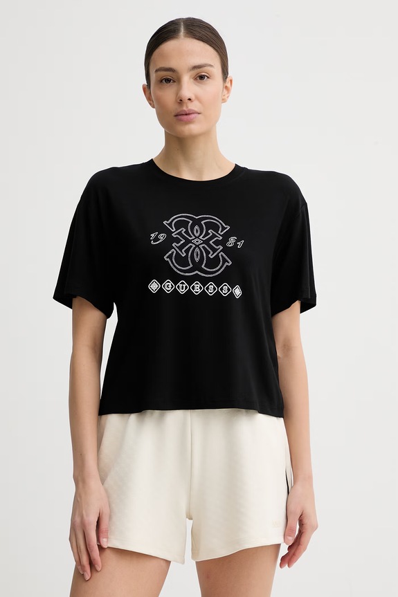 Guess t-shirt damski z wiskozy GABI czarny V6GI10.K2977