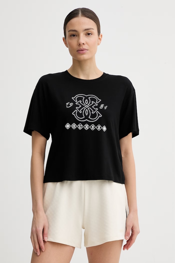 Guess t-shirt damski z wiskozy GABI czarny V6GI10.K2977