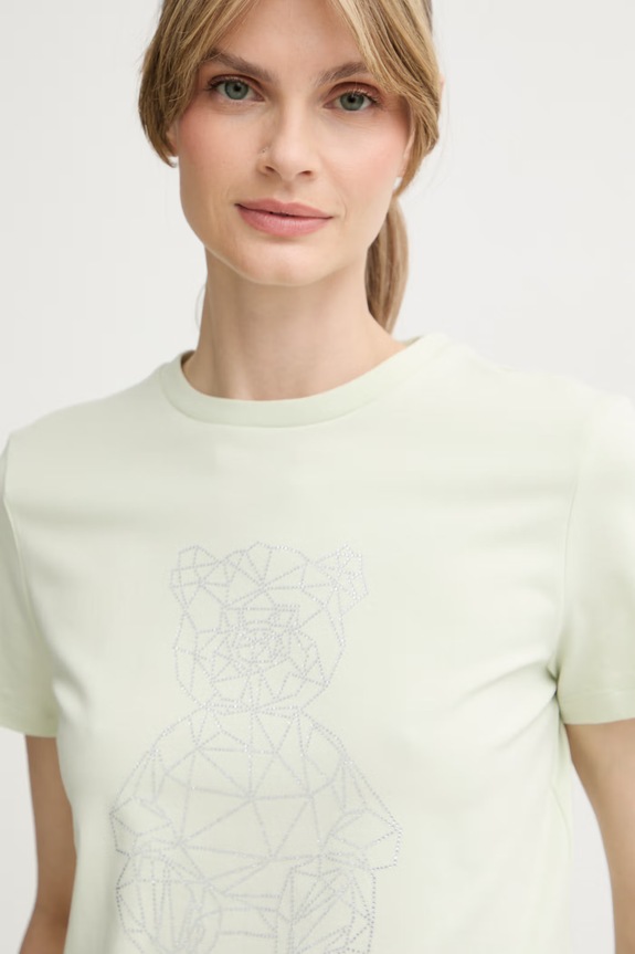 Guess T-shirt damski bawełniany z elastanem ROMY zielony V6GI12.K3325